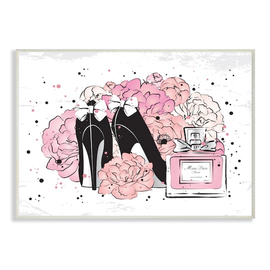 Stupell Industries Glam Pink Peonies Black Fashion Bow Heels Wall Plaque
